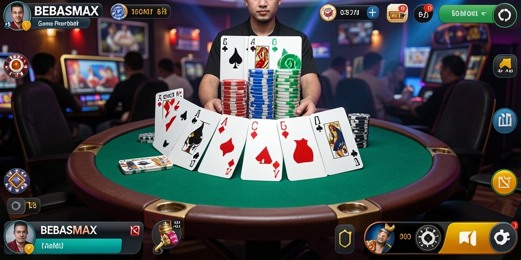 Tampilan menarik dari gameplay Poker di BEBASMAX yang seru.