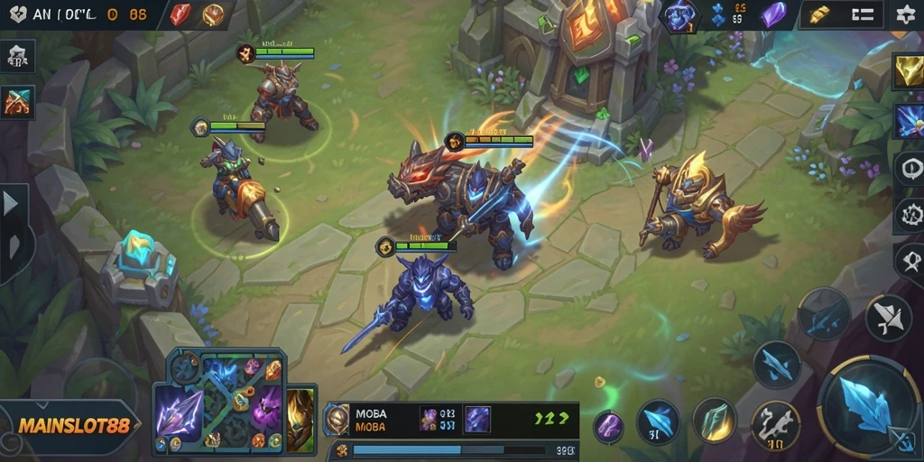 Screenshot dari gameplay seru MAINSLOT88 dengan aksi MOBA yang intens.