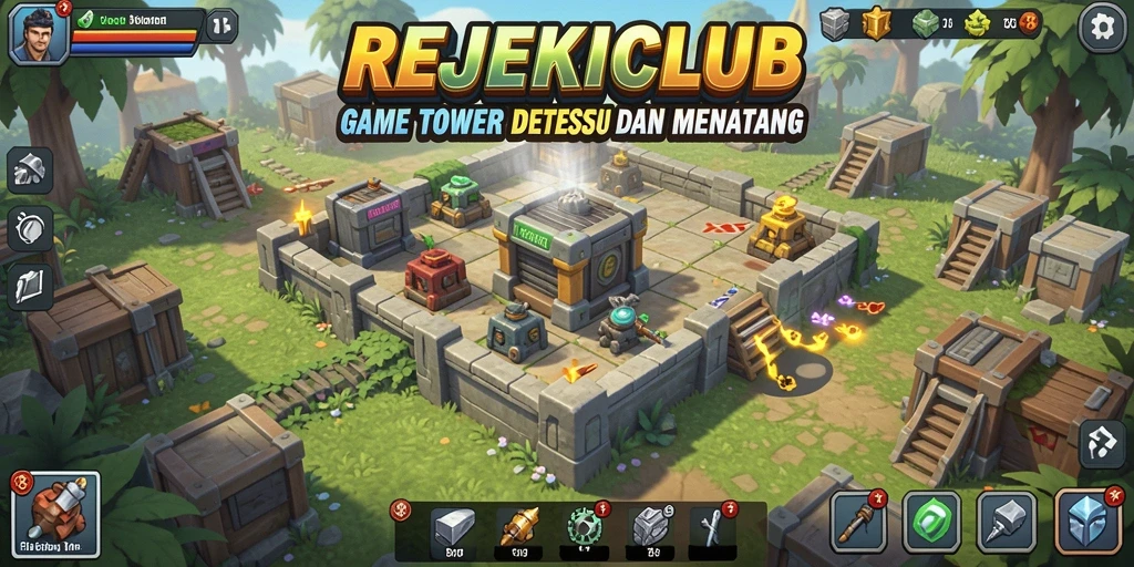 Menara pertahanan siap untuk menghentikan gelombang musuh di REJEKICLUB.