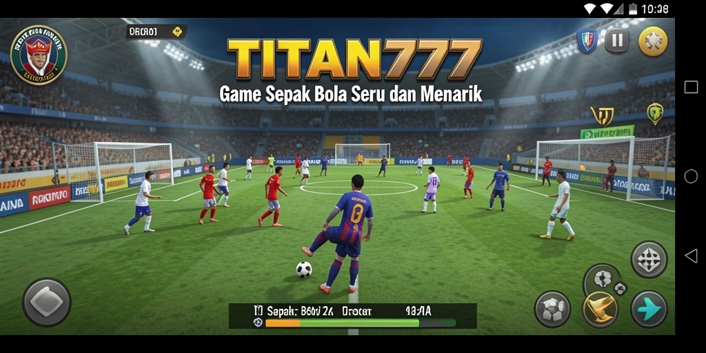 Screenshot gameplay TITAN777 menampilkan aksi pertandingan sepak bola yang mendebarkan.